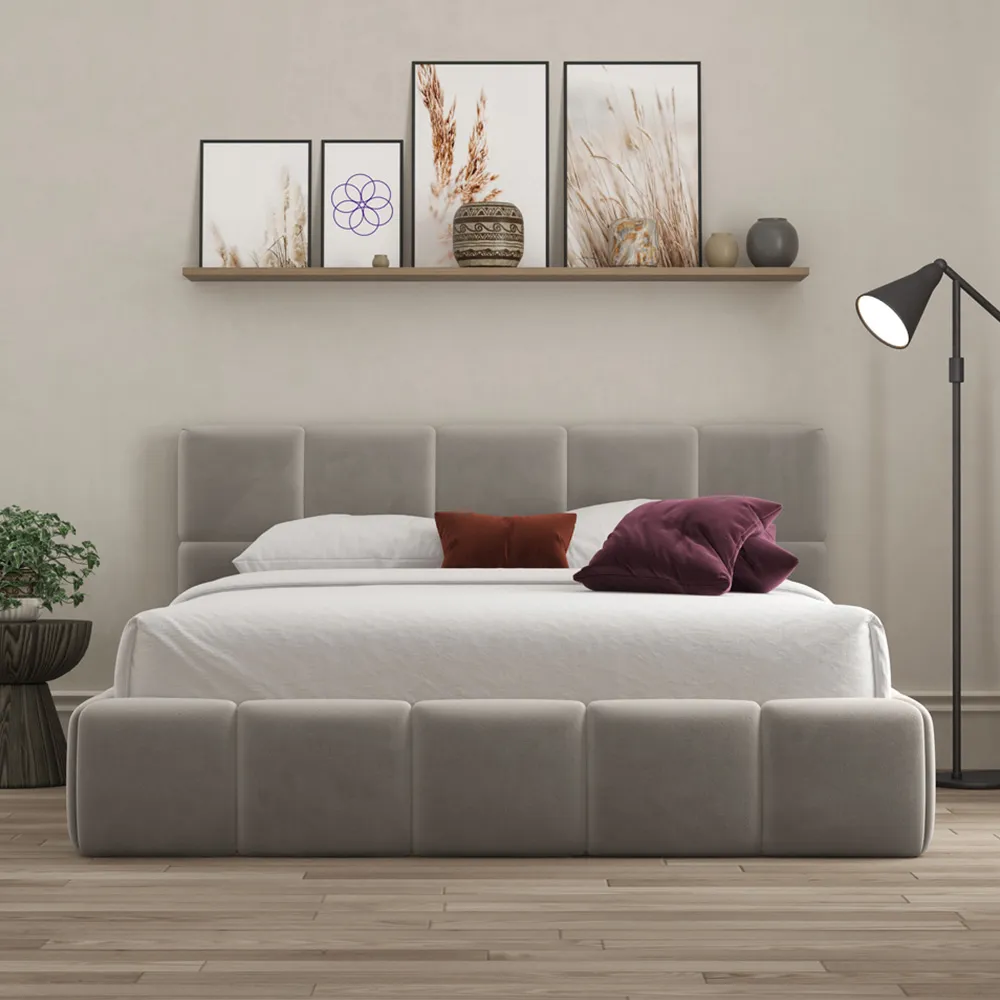 Ovella King Size Cubed Ottoman Bed - Grey, Boucle