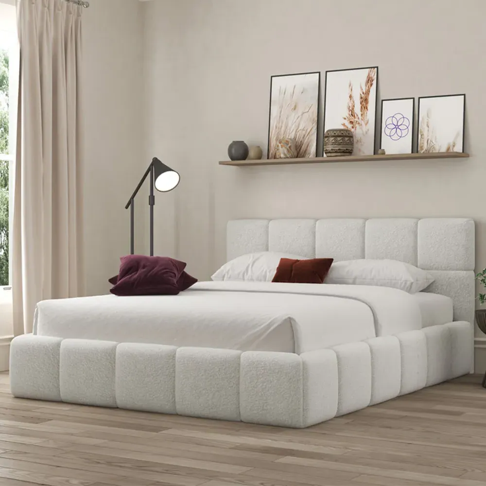 Ovella King Size Cubed Ottoman Bed - Grey, Boucle