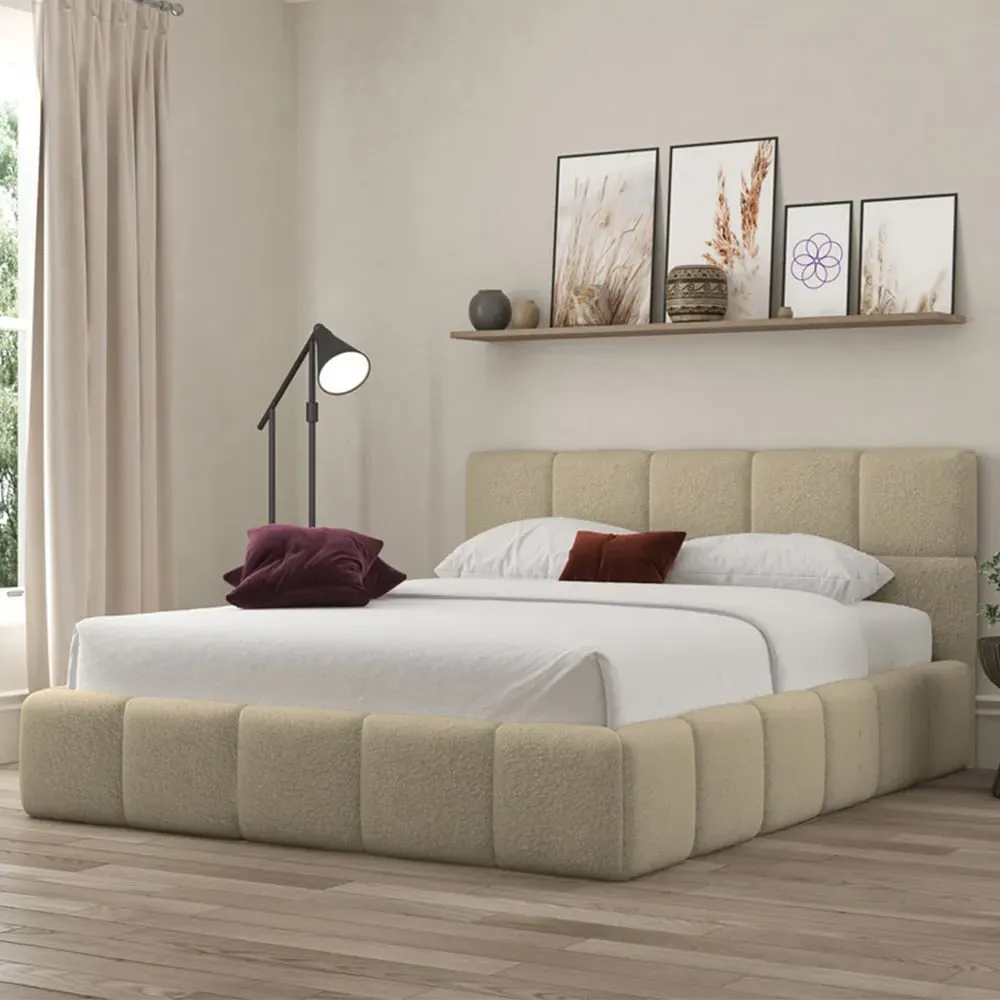 Ovella King Size Cubed Ottoman Bed - Latte, Boucle