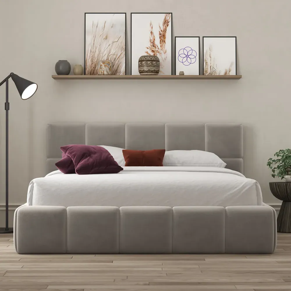 Ovella Single Cubed Bed Frame - Pebble