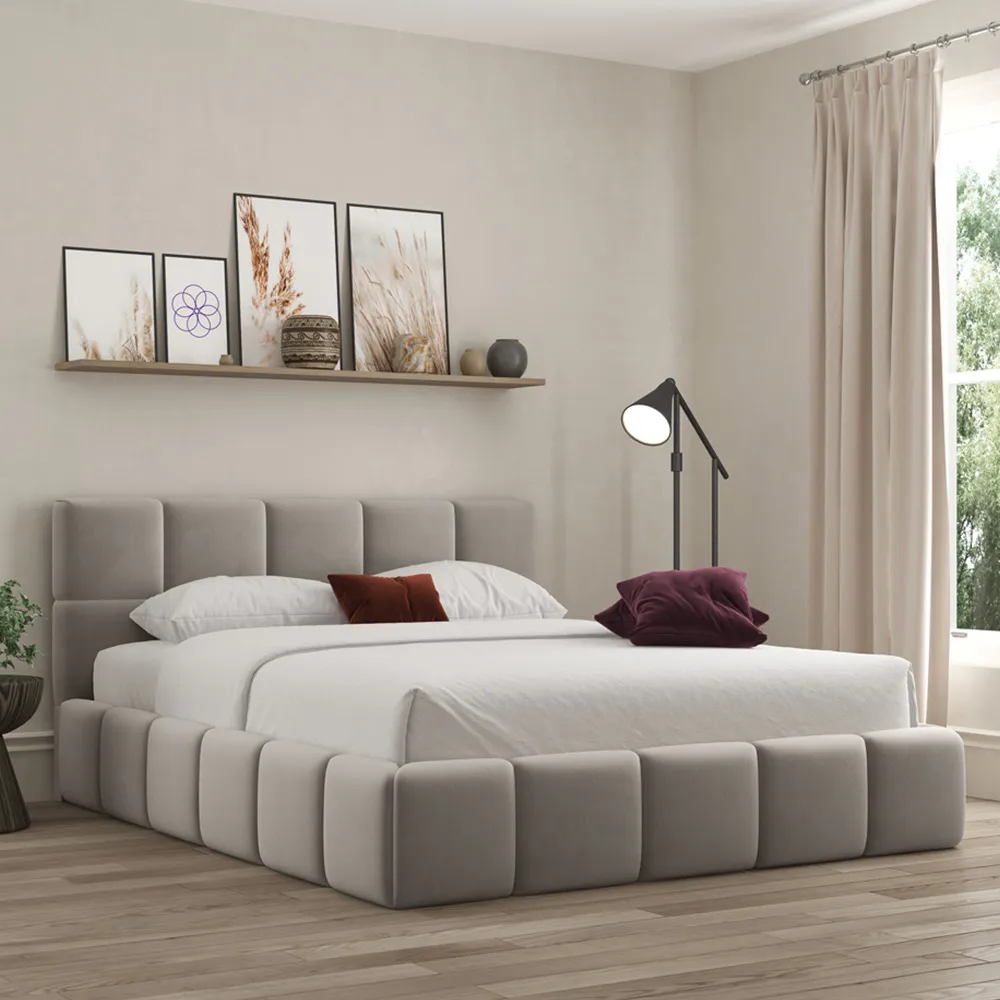 Ovella Single Cubed Bed Frame - Pebble