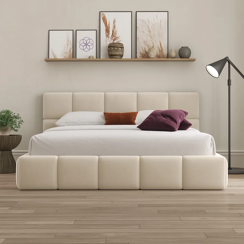 Ovella Single Cubed Ottoman Bed - Cream, Boucle