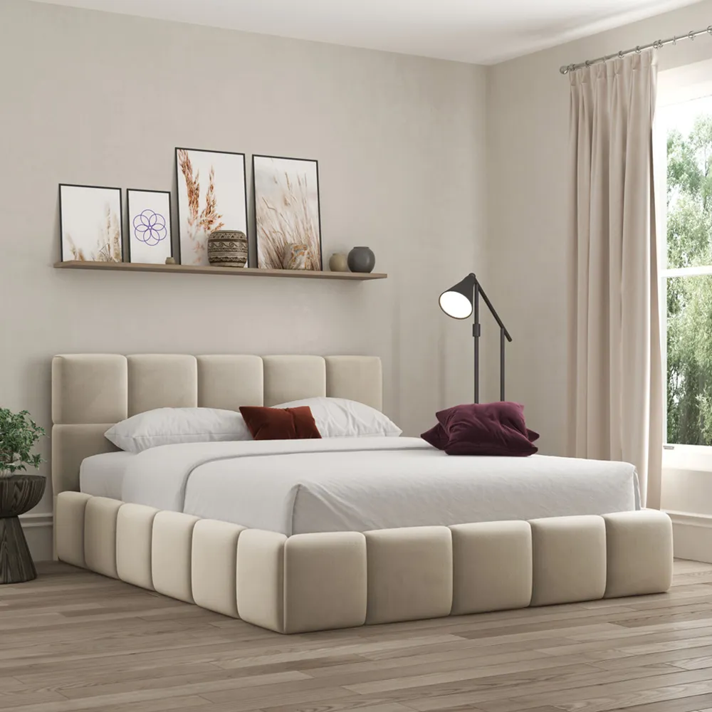Ovella Single Cubed Ottoman Bed - Cream, Boucle