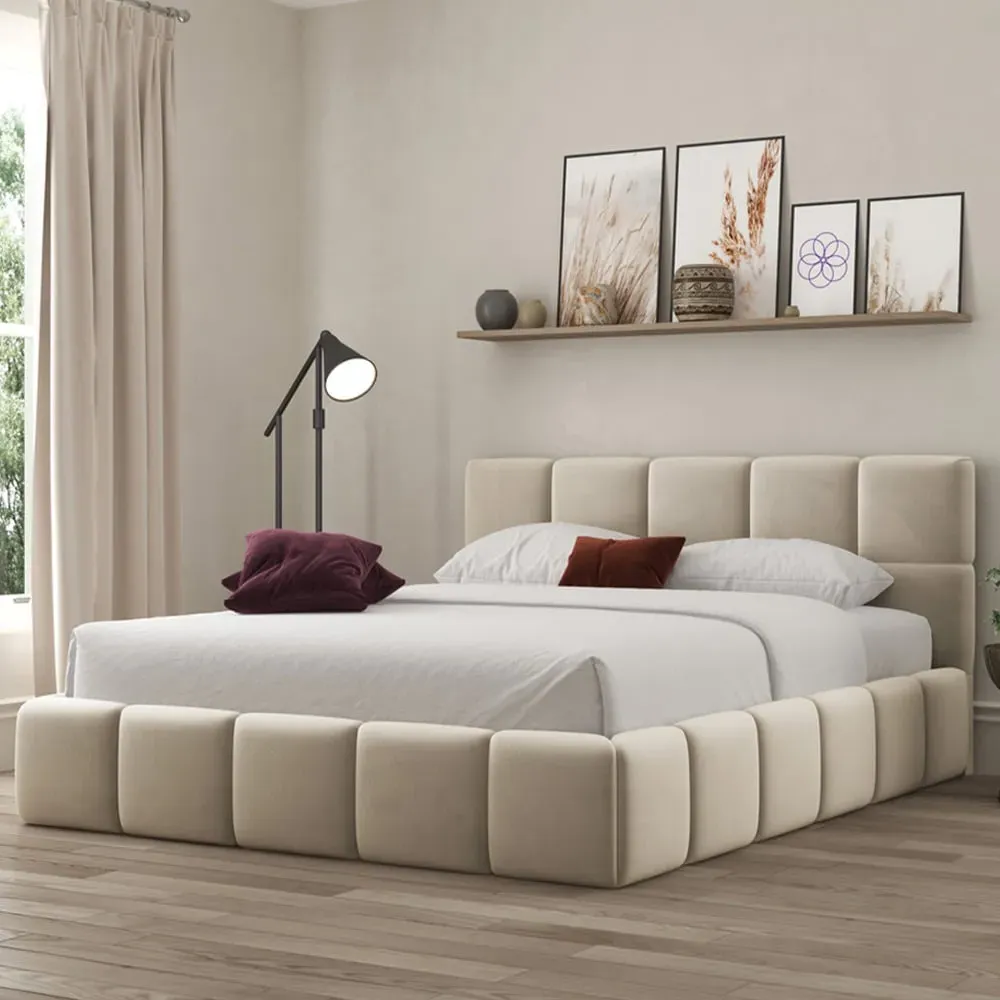 Ovella Single Cubed Ottoman Bed - Cream, Boucle image