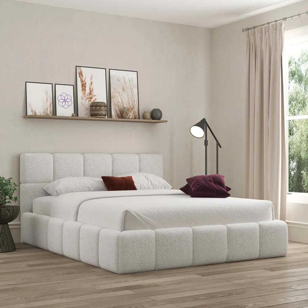 Ovella Single Cubed Ottoman Bed - Grey, Boucle