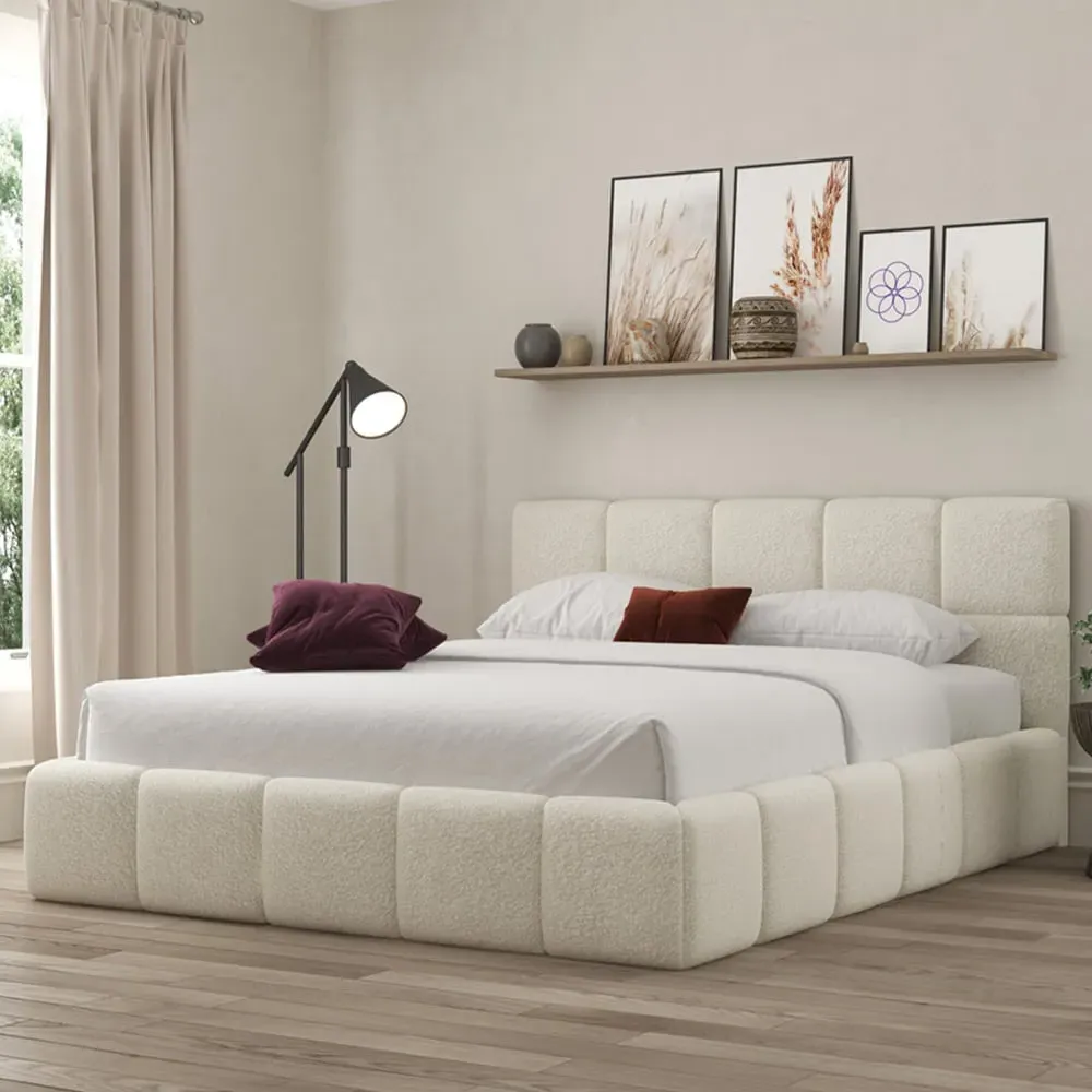 Ovella Single Cubed Ottoman Bed - Ivory, Boucle