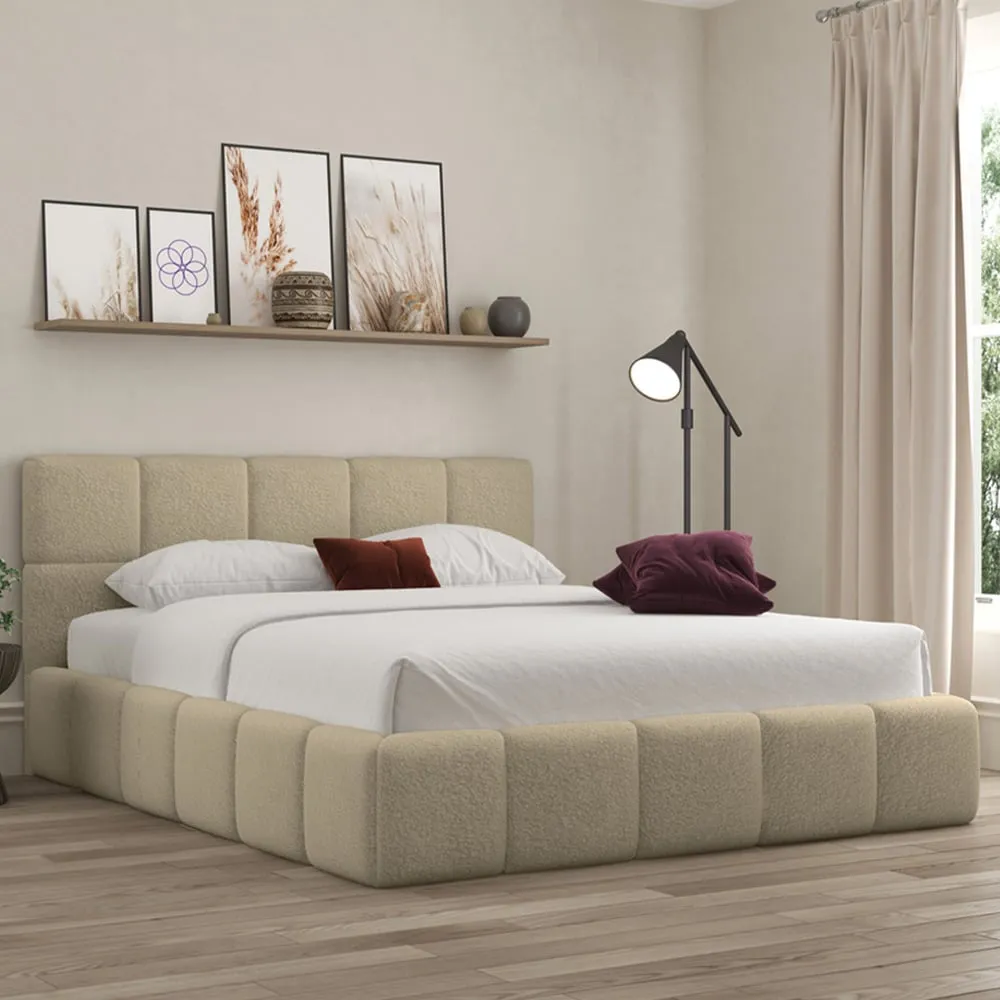 Ovella Single Cubed Ottoman Bed - Latte, Boucle