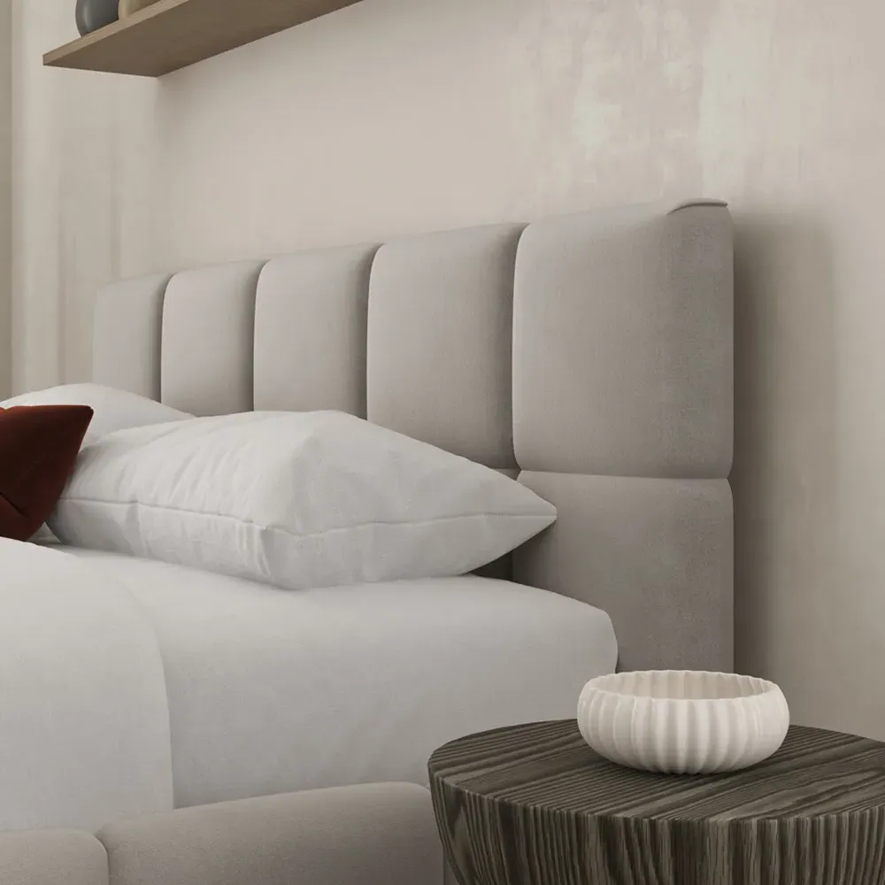 Ovella Single Cubed Ottoman Bed - Pebble, Boucle