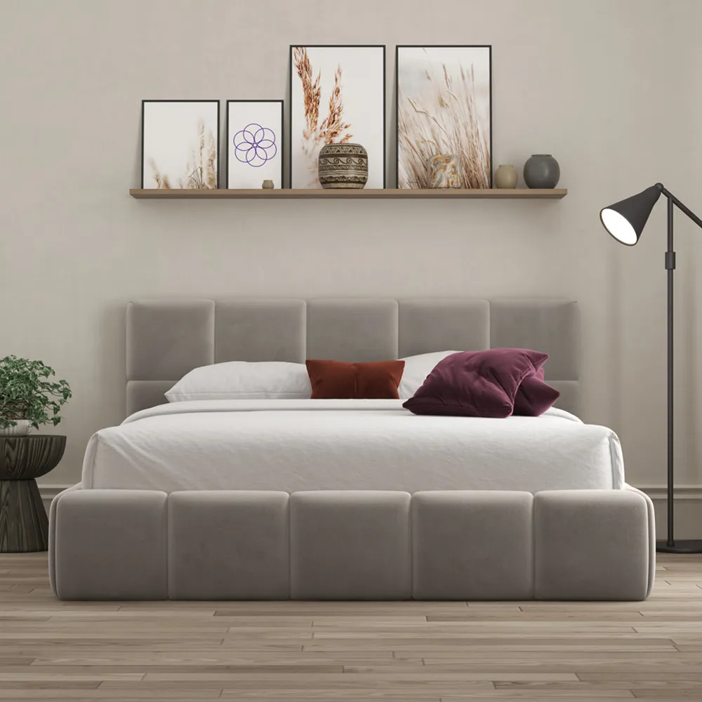 Ovella Single Cubed Ottoman Bed - Pebble, Boucle