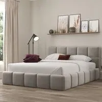 Ovella Single Cubed Ottoman Bed - Pebble, Boucle