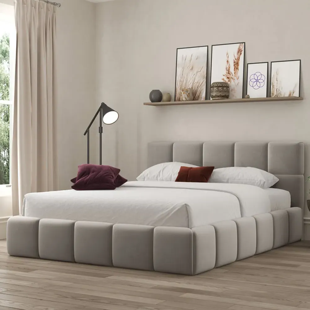 Ovella Single Cubed Ottoman Bed - Pebble, Boucle