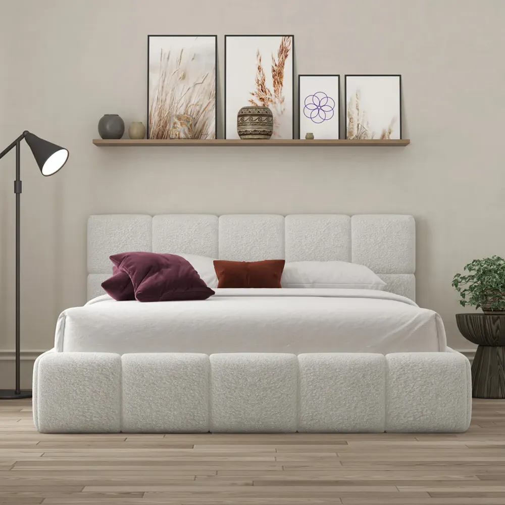 Ovella Small Double Cubed Bed Frame - Grey, Boucle