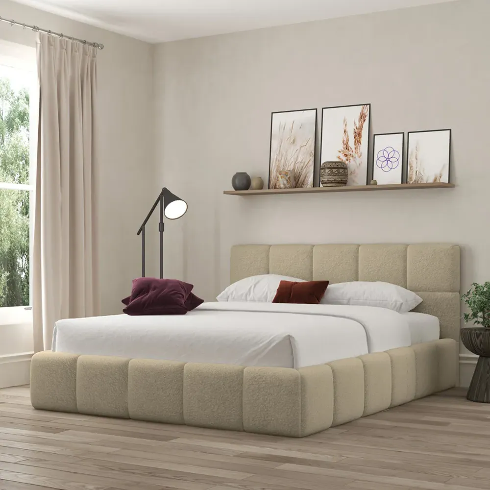 Ovella Small Double Cubed Bed Frame - Latte