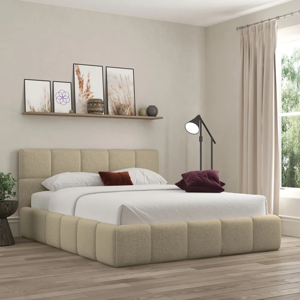 Ovella Small Double Cubed Ottoman Bed - Brown, Boucle