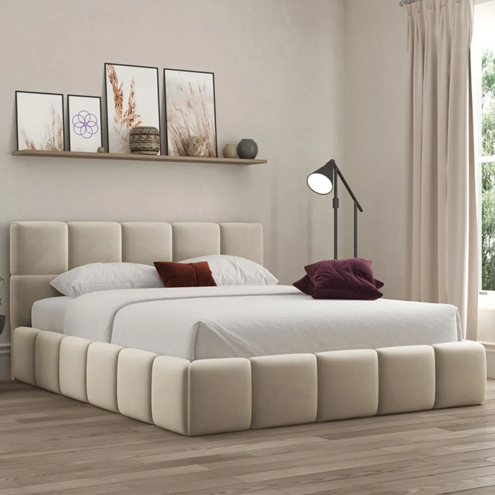 Ovella Small Double Cubed Ottoman Bed - Cream, Boucle