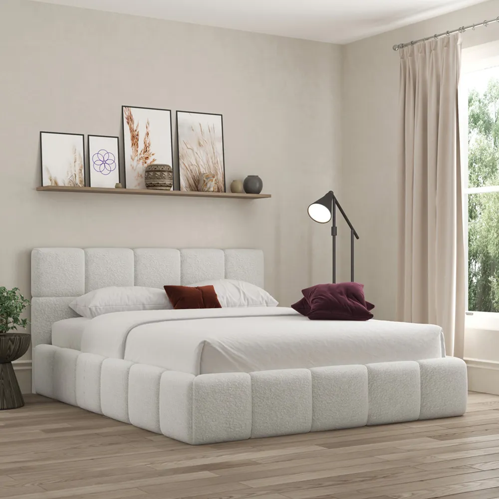 Ovella Small Double Cubed Ottoman Bed - Grey, Boucle