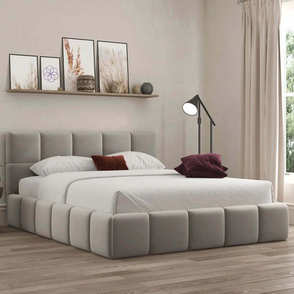 Ovella Small Double Cubed Ottoman Bed - Pebble, Boucle