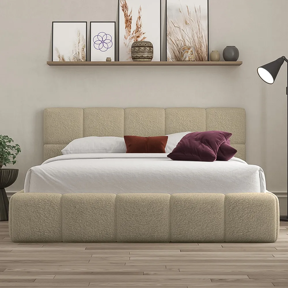 Ovella Super King Size Cubed Ottoman Bed - Brown, Boucle