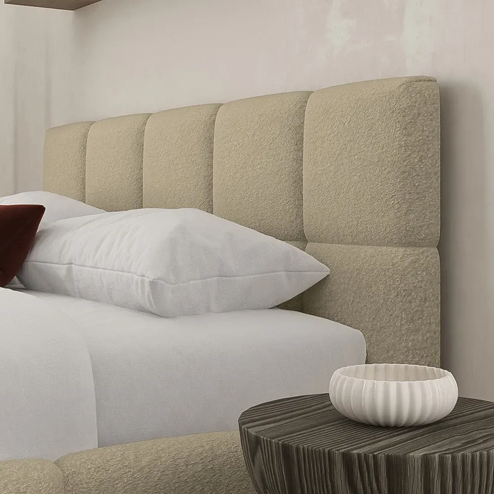 Ovella Super King Size Cubed Ottoman Bed - Brown, Boucle