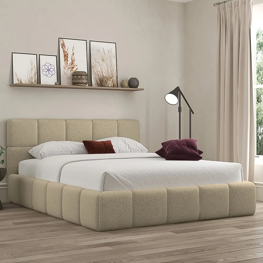 Ovella Super King Size Cubed Ottoman Bed - Brown, Boucle