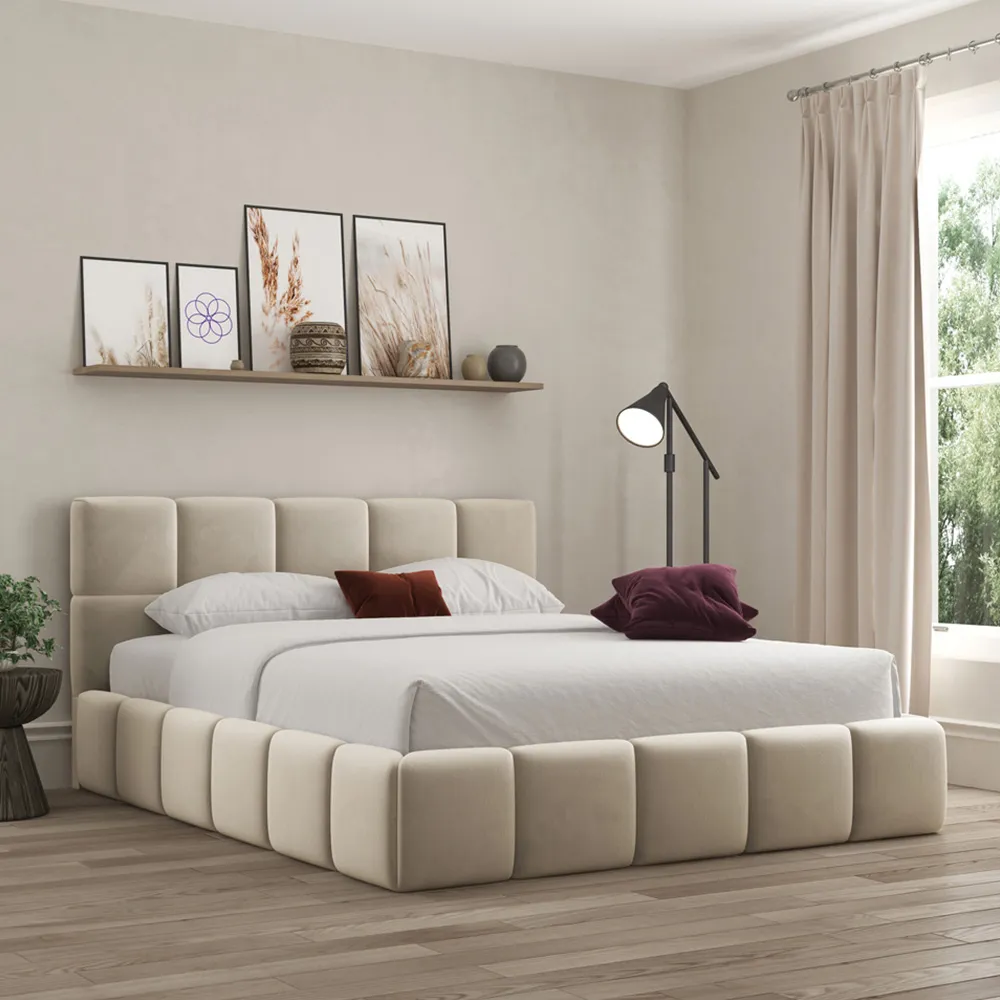 Ovella Super King Size Cubed Ottoman Bed - Cream, Boucle