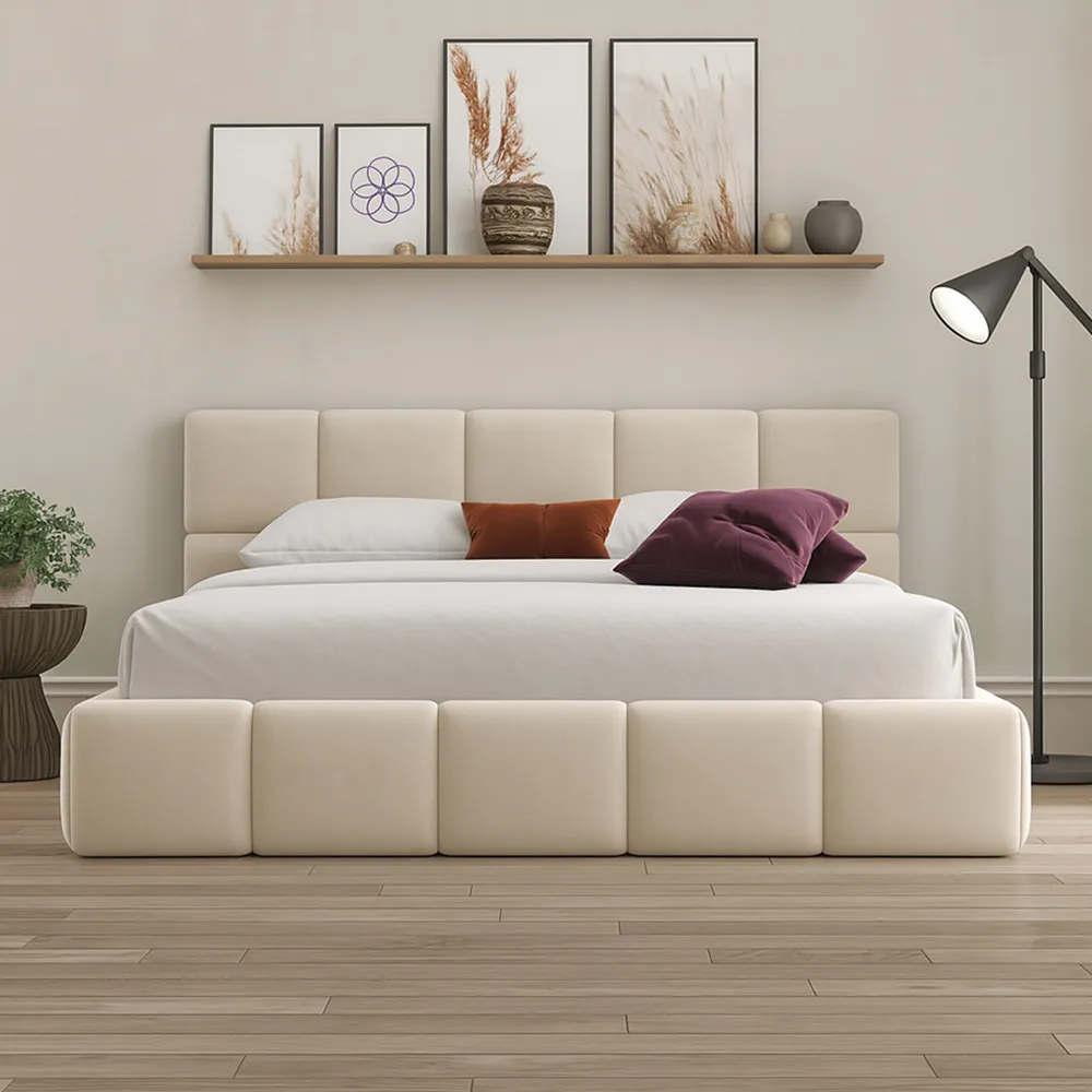 Ovella Super King Size Cubed Ottoman Bed - Cream, Boucle