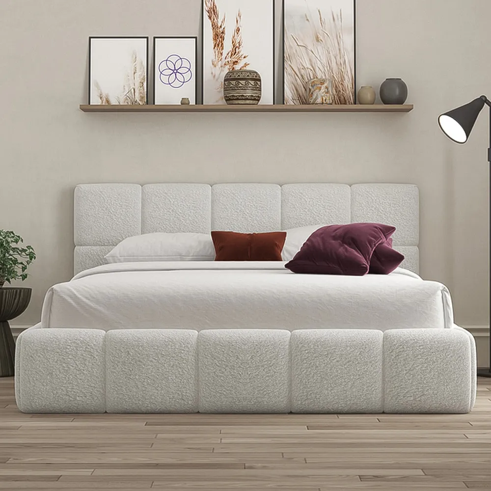 Ovella Super King Size Cubed Ottoman Bed - Grey, Boucle