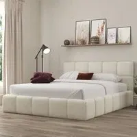 Ovella Super King Size Cubed Ottoman Bed - Ivory, Boucle