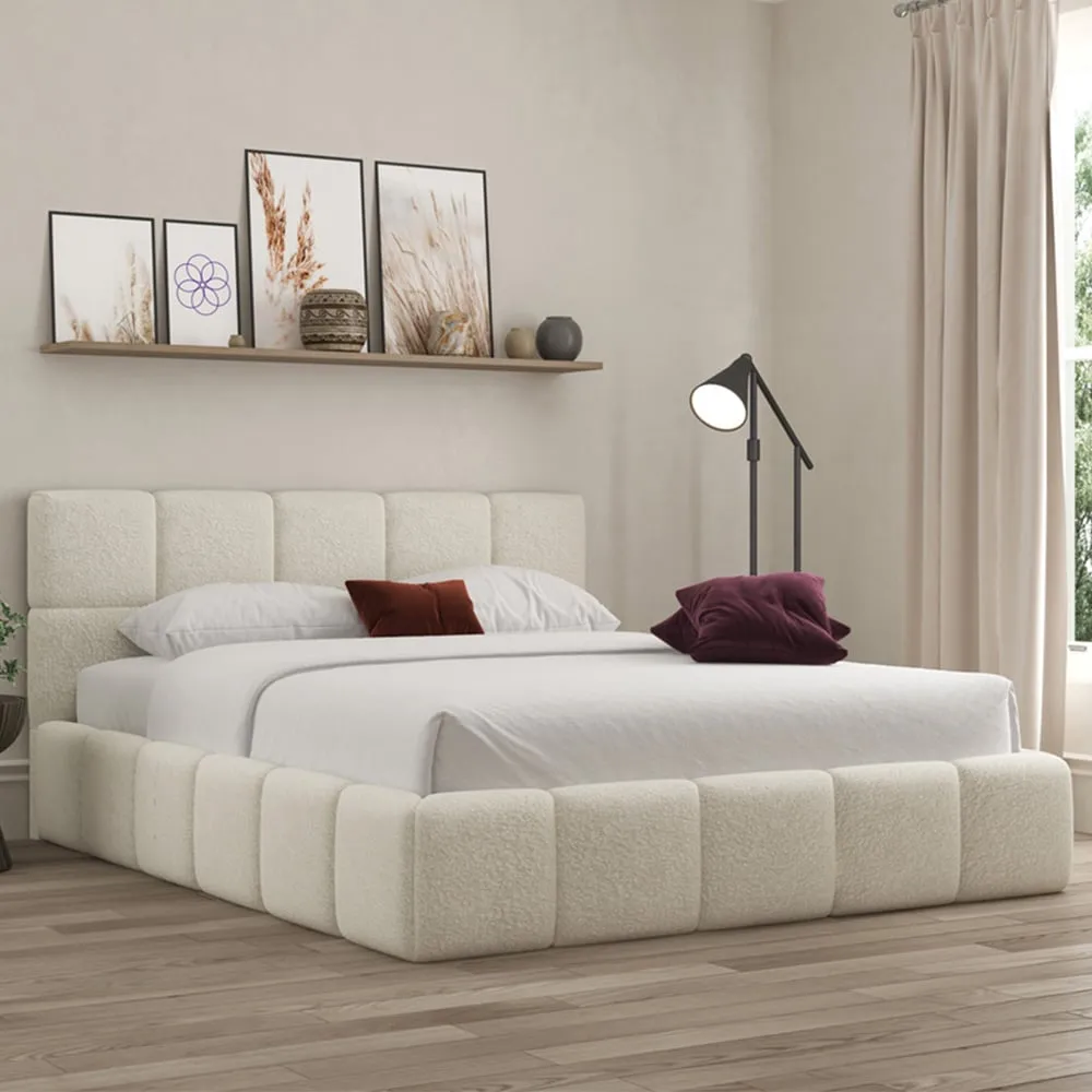 Ovella Super King Size Cubed Ottoman Bed - Ivory, Boucle