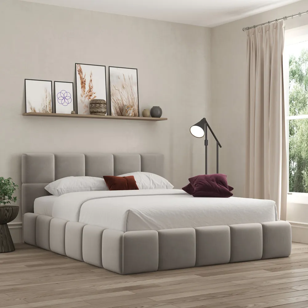 Ovella Super King Size Cubed Ottoman Bed - Pebble, Boucle