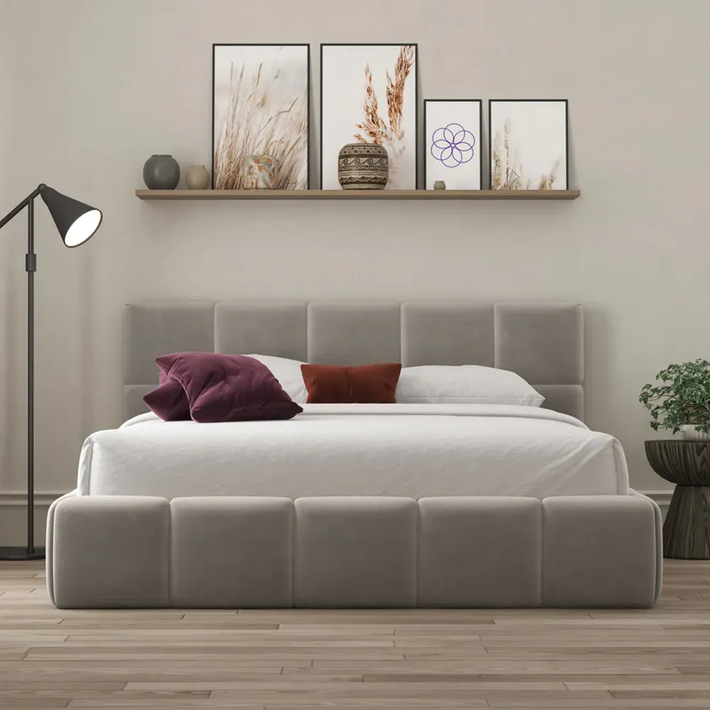 Ovella Super King Size Cubed Ottoman Bed - Pebble, Boucle