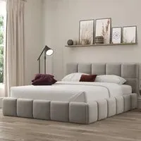Ovella Super King Size Cubed Ottoman Bed - Pebble, Boucle