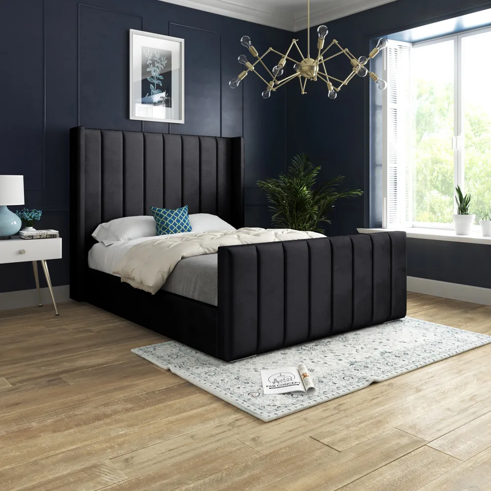Oxford King Size Bed Frame - Black, Velvet