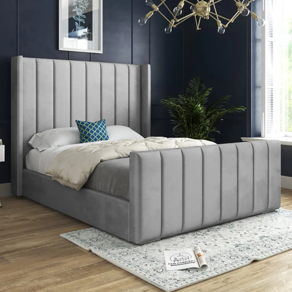 Oxford King Size Bed Frame - Grey, Velvet