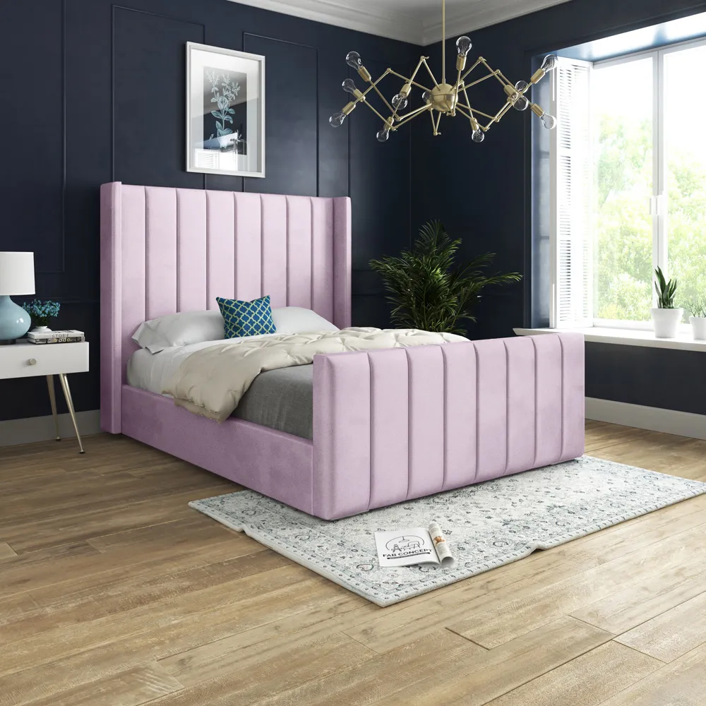 Oxford King Size Bed Frame - Pink, Velvet