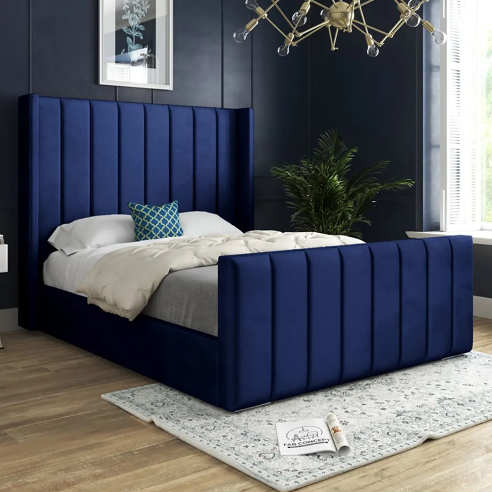 Oxford Single Bed Frame - Blue, Velvet