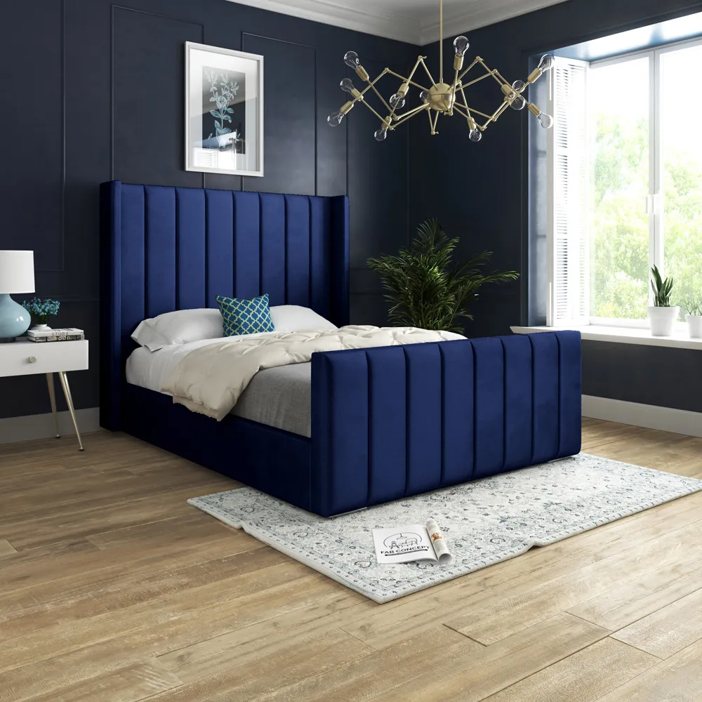 Oxford Small Double Bed Frame - Blue, Velvet