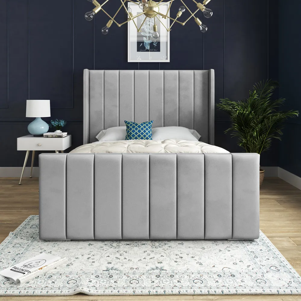 Oxford Small Double Bed Frame - Grey, Velvet
