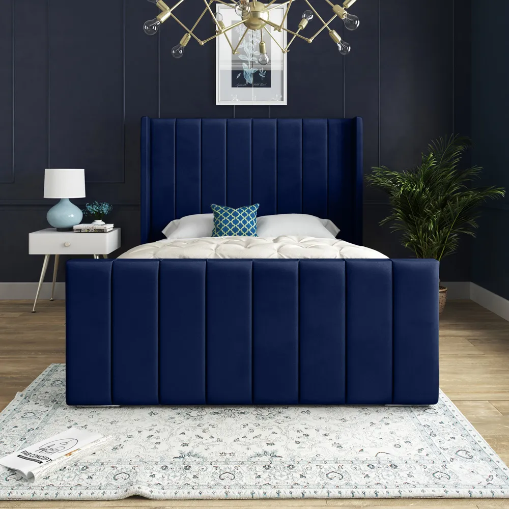 Oxford Super King Size Bed Frame - Blue, Velvet