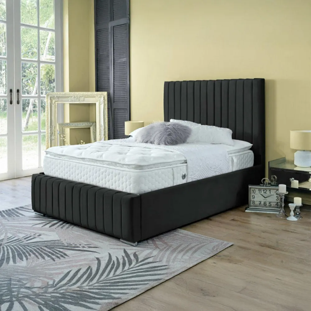 Savoy King Size Bed Frame - Black, Velvet