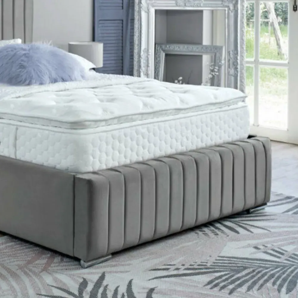 Savoy King Size Bed Frame - Grey, Velvet