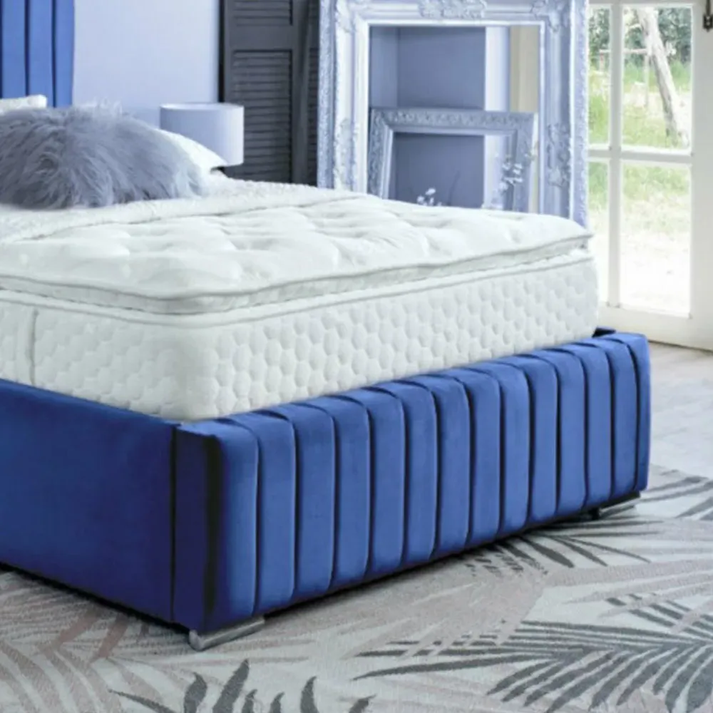 Savoy Single Bed Frame - Blue, Velvet