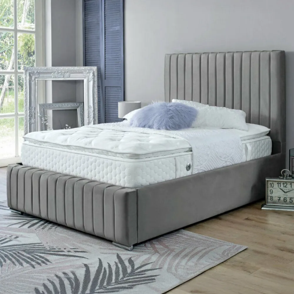 Savoy Single Bed Frame - Grey, Velvet
