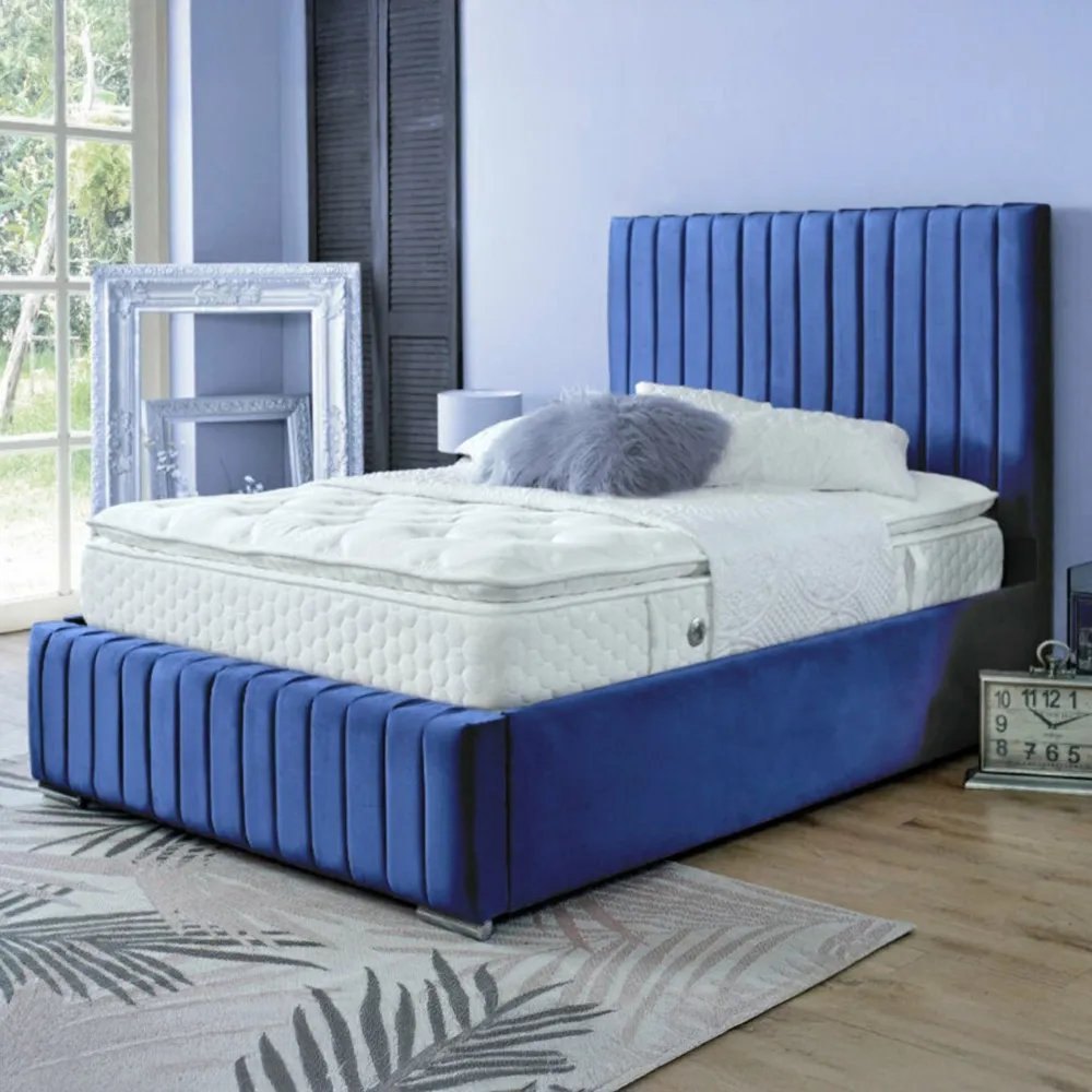 Savoy Small Double Bed Frame - Blue, Velvet