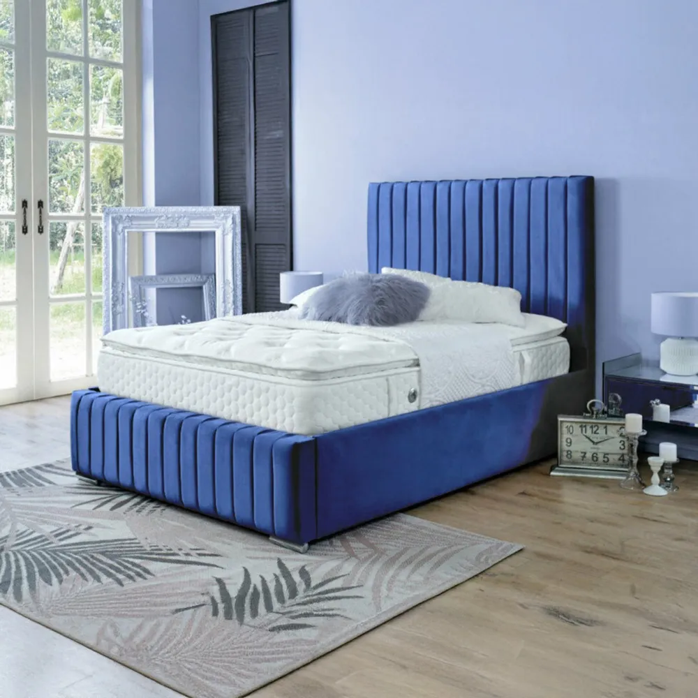 Savoy Super King Size Bed Frame - Blue, Velvet