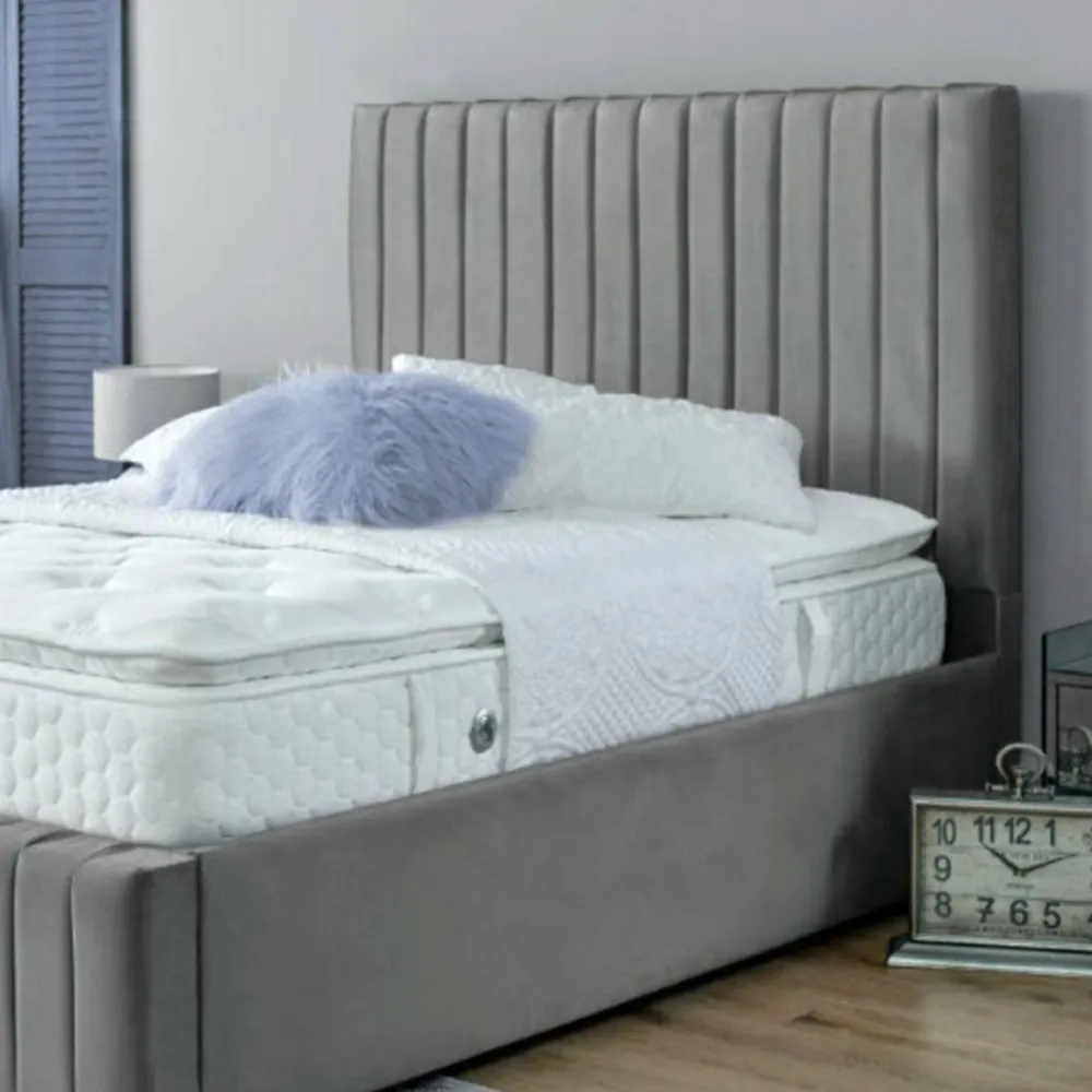 Savoy Super King Size Bed Frame - Grey, Velvet