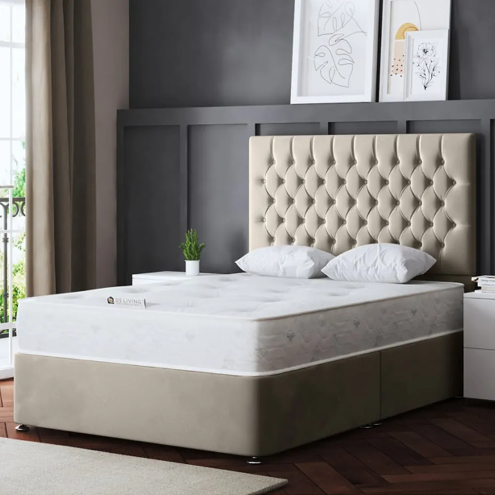 Seraphine Double Upholstered Panel Divan Bed - Beige
