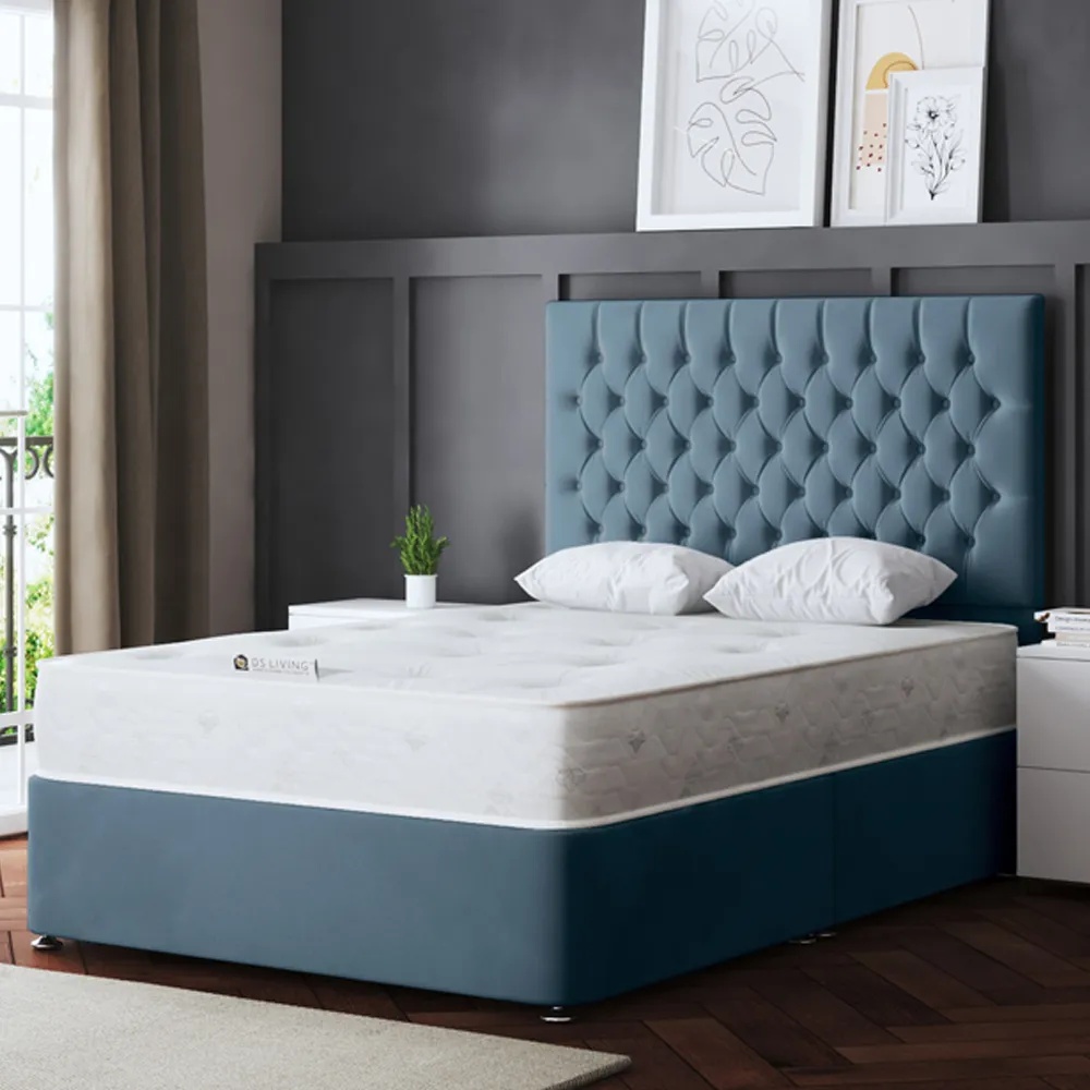 Seraphine Double Upholstered Panel Divan Bed - Blue