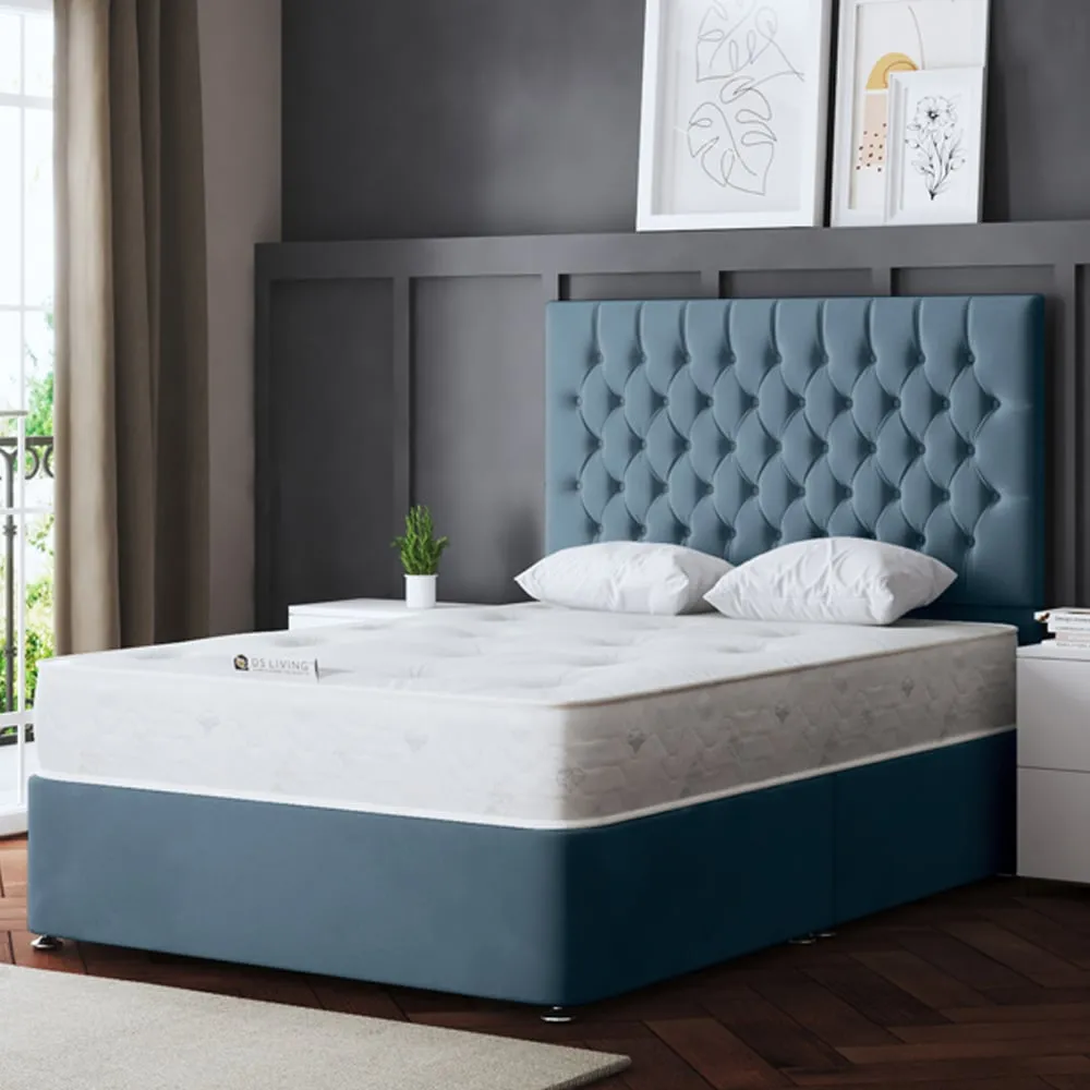 Seraphine Single Upholstered Panel Divan Bed - Blue