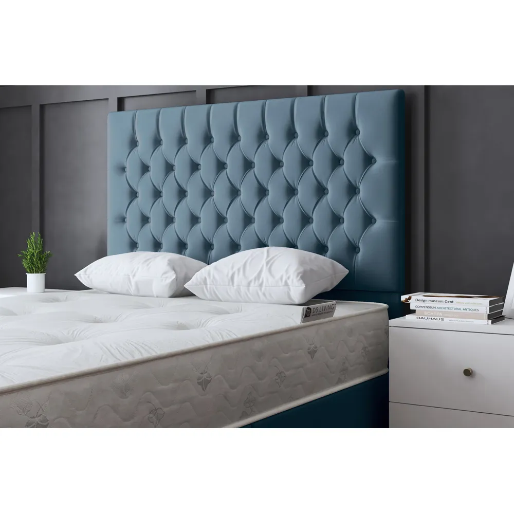 Seraphine Super King Size Upholstered Panel Divan Bed - Blue